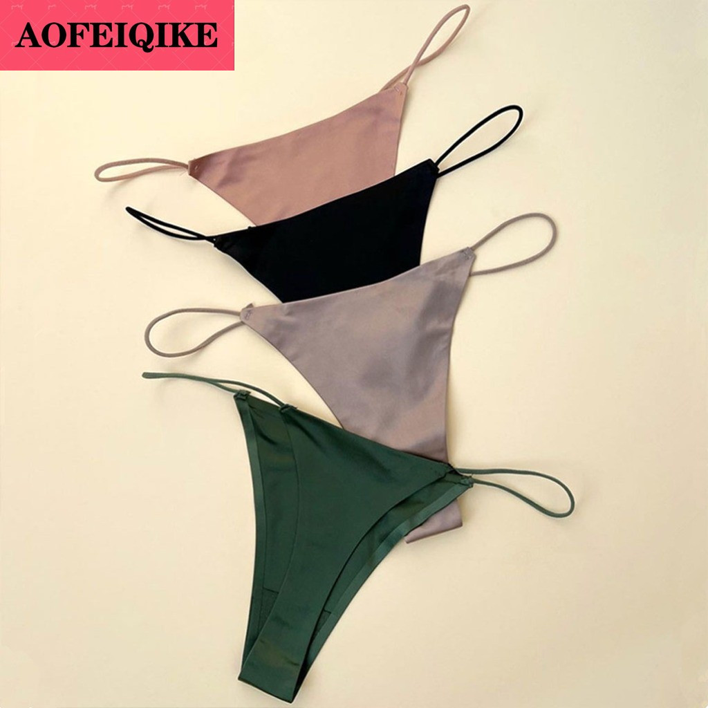 Aofeiqike 1/4 ชิ้นเซ็กซี่ Panty สําหรับผู้หญิง Plus ขนาดบิกินี่ไม่มีรอยต่อผ้าไหมน้ําแข็งต่ําเอว Thongs สีทึบกีฬาชุดชั้นใน G String