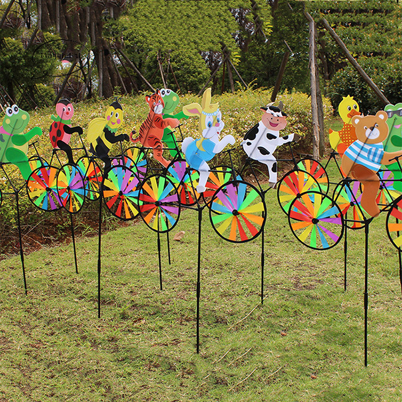 Maggiel Pig Bee Tiger on Bike DIY Windmill สัตว์จักรยาน Wind Spinner ตกแต่งสนามหญ้า TH