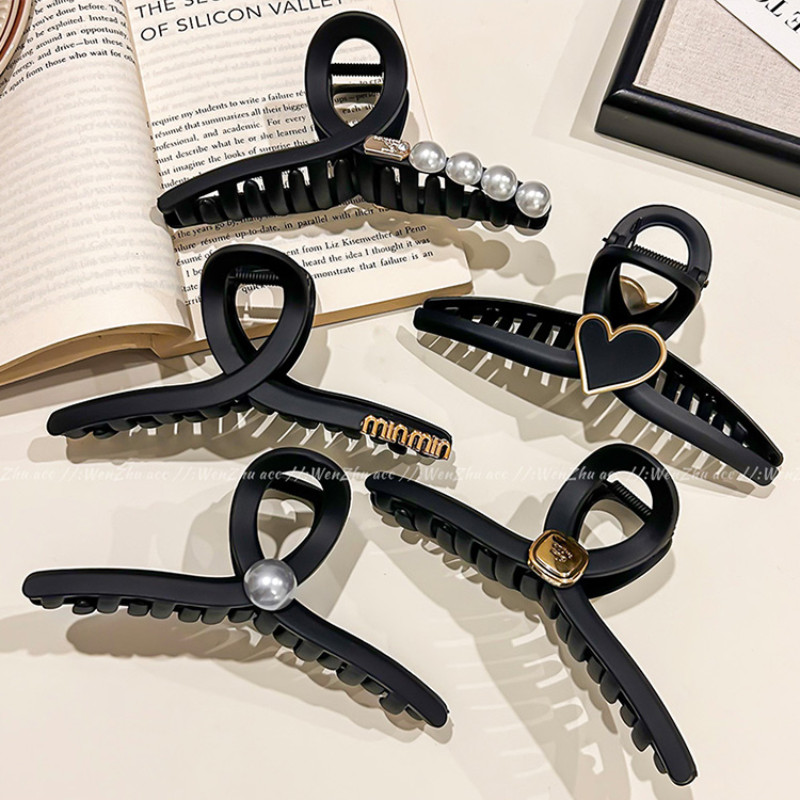 สไตล์เกาหลีกิ๊บผู้หญิงขนาดใหญ่สีดําคว้าคลิปด้านหลังหัวฉลามคลิปแฟชั่นอุปกรณ์ผม