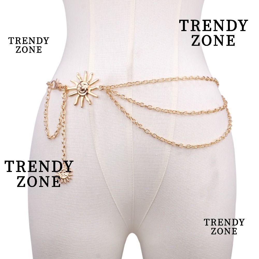 Trendyzone Punk โซ่เอวบาง, เข็มขัดโซ่สตรีเงินทองวินเทจ, ชุดฮิปฮอปโลหะทุกการแข่งขัน Cummerbands