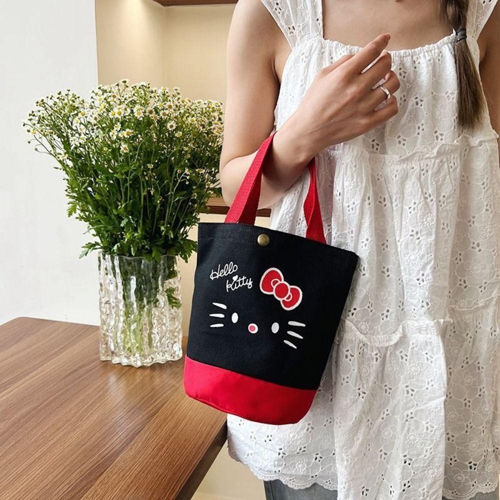 Flashburst กระเป๋า Hello Kitty, ผ้าใบความจุขนาดใหญ่ KT Cat กระเป๋าถือ, Casual Kawaii การ์ตูนแฟชั่นกระเป๋าถังหญิง