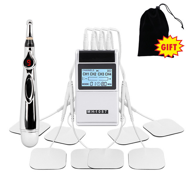 15 โหมด 4 ช่องเอาต์พุต PMS Eletric Professional กล้ามเนื้อกระตุ้นกายภาพบําบัด Tens Electrodes เครื่อง Body Massager Pads และ Meridian ปากกา