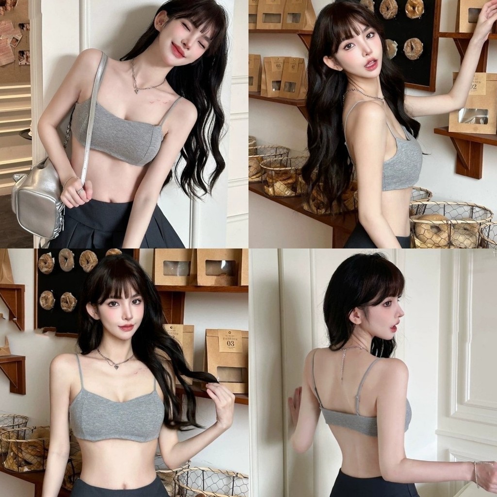 💜Bonnie💜​บราสายเดี่ยว มีฟองน้ำ ครอปสั้น สีพื้น เกาหลีน่ารัก เสื้อครอปสายเดี่ยว ทรงรัดตัว ใส่สบาย ส่งไวจากไทย