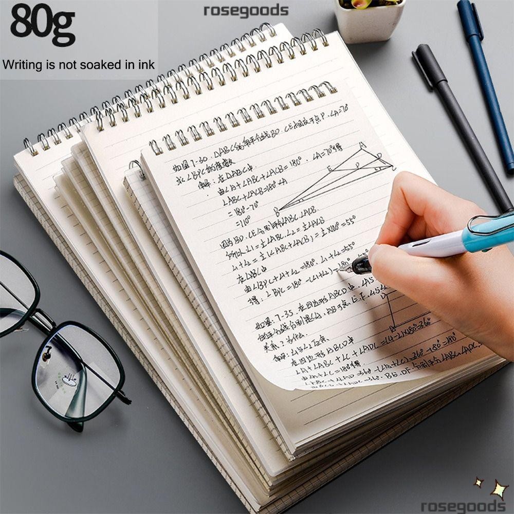 Rose Coil Notebook, a4/A5/B5 Flip-up Type Journal สมุดไดอารี่, เส้นตารางหนาพร้อมฝาครอบ PP Sketchbook การเขียนการวาดภาพ