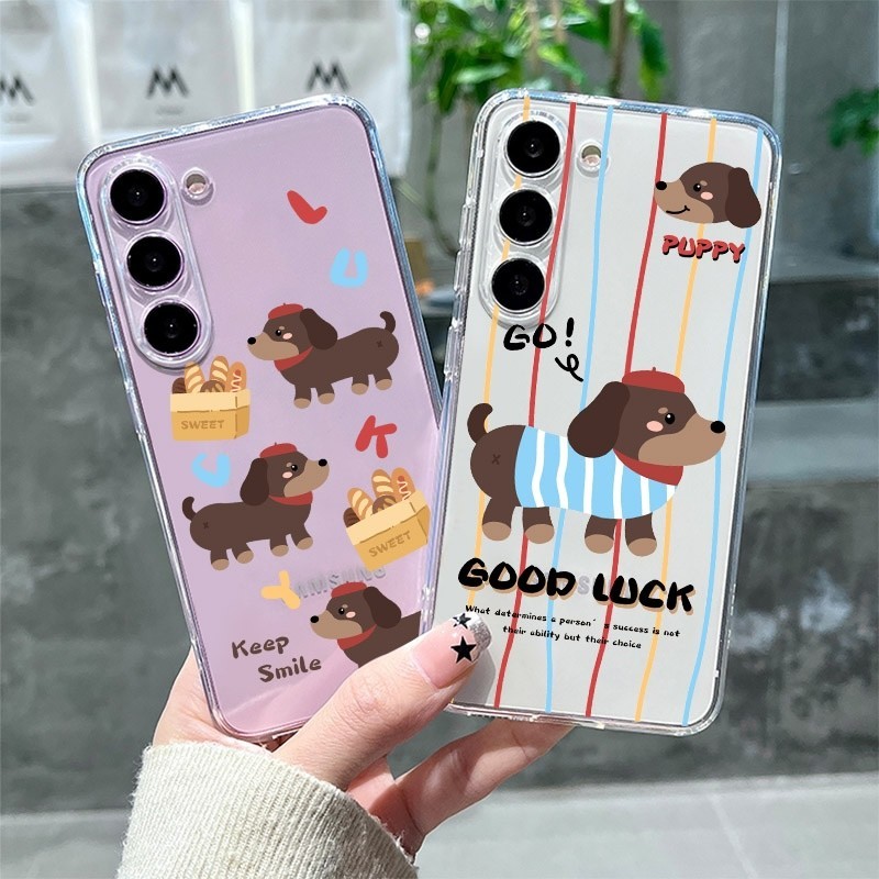 SAMSUNG สําหรับsamsung S21 S23 FE S24 S22 Ultraหมายเหตุ 10 Plus 20 Ultra A14 A24 A34 A54 A15 A25 A35 A55 5Gน่ารักสุนัขคู่นุ่มฝาครอบใส