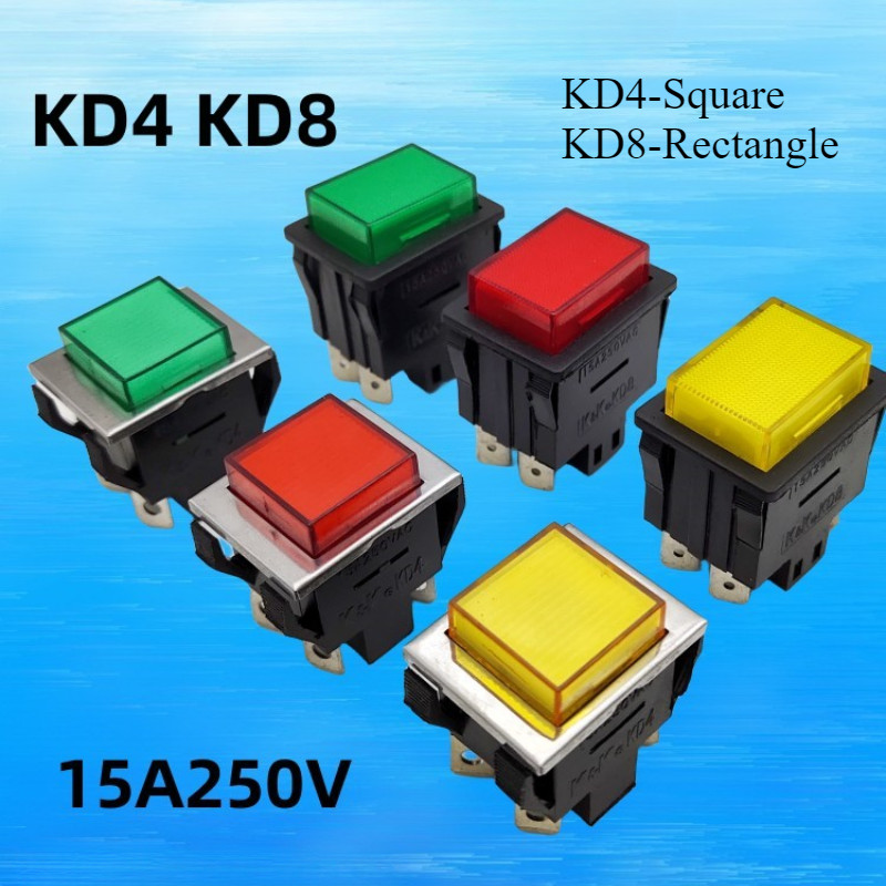 1 ชิ้นสวิตช์ปุ่มกด KD4 KD8 Momentary Switch Self-reset Self-locking 15A 250V 4Pin