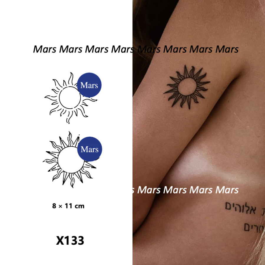 Mars Tattoonew Technology Magic, Long Lasting 2 สัปดาห์, รอยสักกึ่งถาวร, รอยสักชั่วคราว, สติ๊กเกอร์รอยสัก, สักปลอม, ซัน, X133