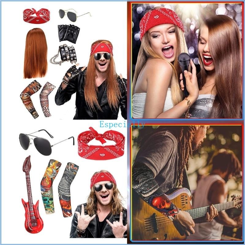 Punk Gothic Rocker Costume Set,Rock Heavy Metal Accessories Sunglasses