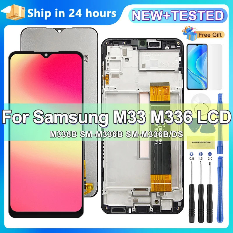 SAMSUNG 6.6 AMOLEDสําหรับSamsung M33 5G M336 LCDกรอบM336B SM-M336BจอแสดงผลTouch Screen Digitizer Ass