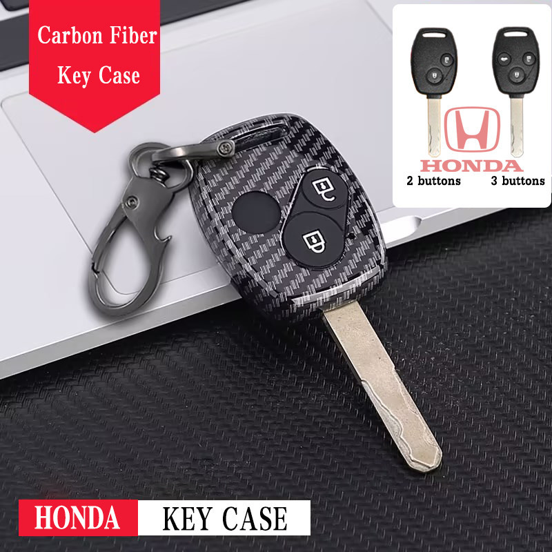 คาร์บอนไฟเบอร์ระยะไกลสมาร์ทรถ Key Chain แหวนฝาครอบกรณี Shell ป้องกันสําหรับ Honda Jazz/City/Brio/Civic/CRV/Accord Honda คาร์บอนกรณี