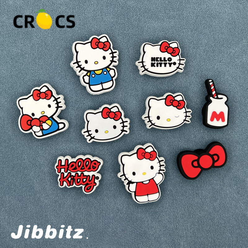 9 ชิ้น\set Jibbitz Crocs Charm เข็มขัดหัวเข็มขัดอุปกรณ์ตกแต่งรองเท้าน่ารัก Hello Kitty Cat