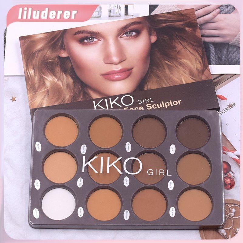 Kiko 12 สี Matte Contouring Powder Eye Shadow Repairing Dual-Purpose Palette Lasting Face แต่งหน้า Compact Shadow Powder HO