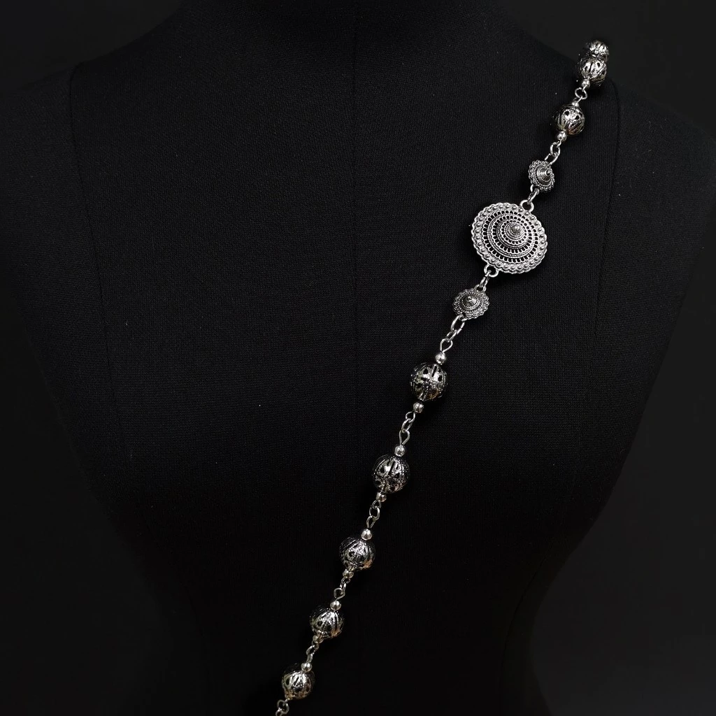 Vintage Jewelry สังวาลย์ สีเงิน ชุดไทย ประดับ ลูกปัด สร้อยคอแฟชั่น ผู้ใหญ่