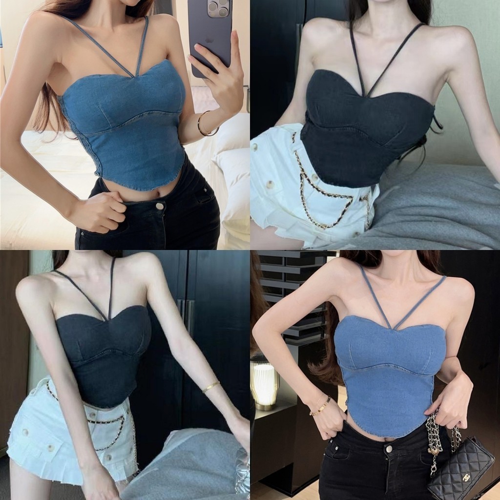 Evelyn เสื้อคล้องคอผู้หญิง มีฟองน้ำ สม๊อคหลัง แฟชั่นฤดูร้อน เสื้อกล้ามผู้หญิง เซ็กซี่ y2k ส่งไวจากไทย#FY2129-H