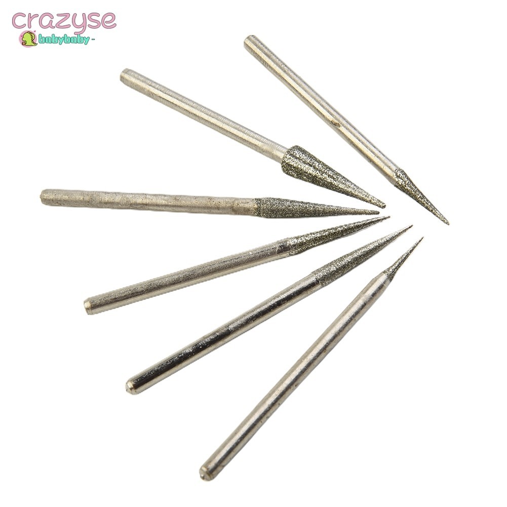 [Cra]คุณภาพสูง 6 ชิ้น 1-4 มิลลิเมตรเพชรหัวเจียรเข็ม Bits Burrs เครื่องมือแกะสลัก 2.35 มิลลิเมตร Shank