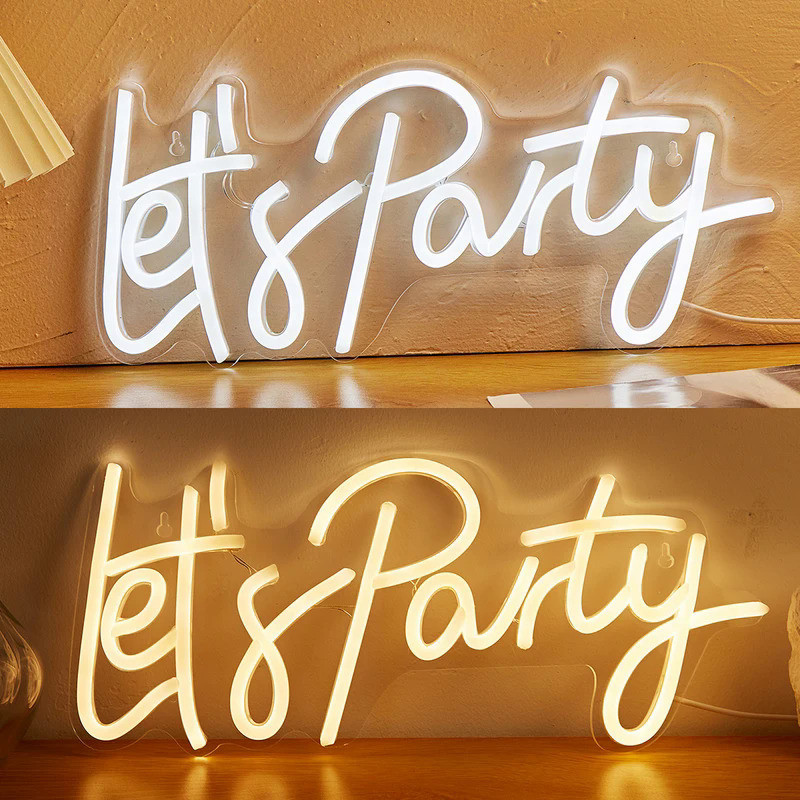 Chi-buy LED Neon Let's Party USB Powered Neon Signs Night Light 3D Wall Art & Game Room Bedroom Livi