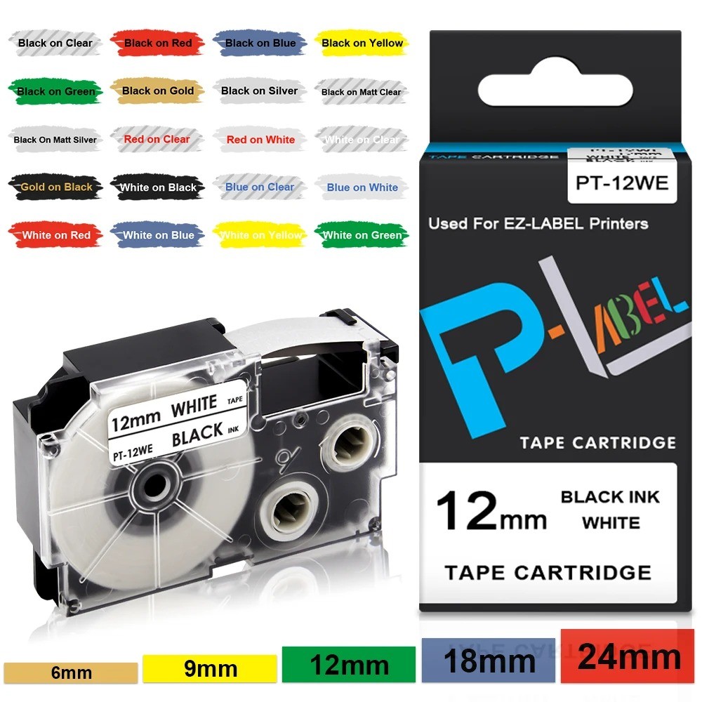 [คลังสินค้าพร้อม] 6mm 9mm 12mm ใช้งานร่วมกับ Casio Label Tape XR Tape XR-12WE XR12X XR12YW XR9WE XR-9X XR-6WE สําหรับ Casio Label Maker KL-60 KL-120 KL-70 KL-750 KL-8100 เครื่องฉลาก KL-8100 KL