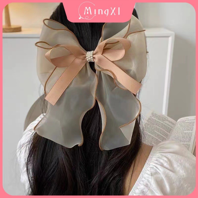 Organza Bow Streamer Hairpin ผู้หญิงน่ารักแฟชั่นฤดูใบไม้ผลิคลิปแฟชั่นเครื่องประดับผม