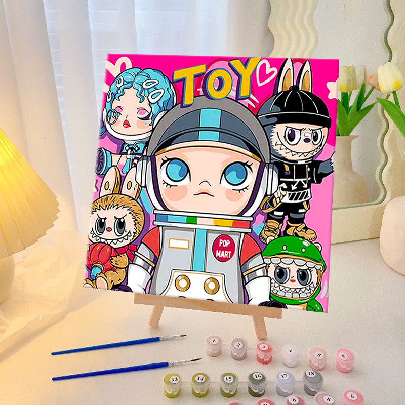 ระบายสีตามตัวเลข Pop MART Molly Dimoo ภาพวาดระบายสีตามตัวเลข DIY ของขวัญเด็ก กระตุ้นจินตนาการ
