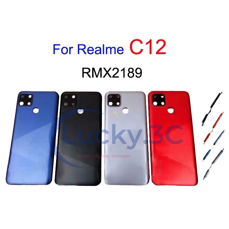 สําหรับrealme C12 ฝาหลังประตูพร้อมเลนส์กล้องและปุ่ม