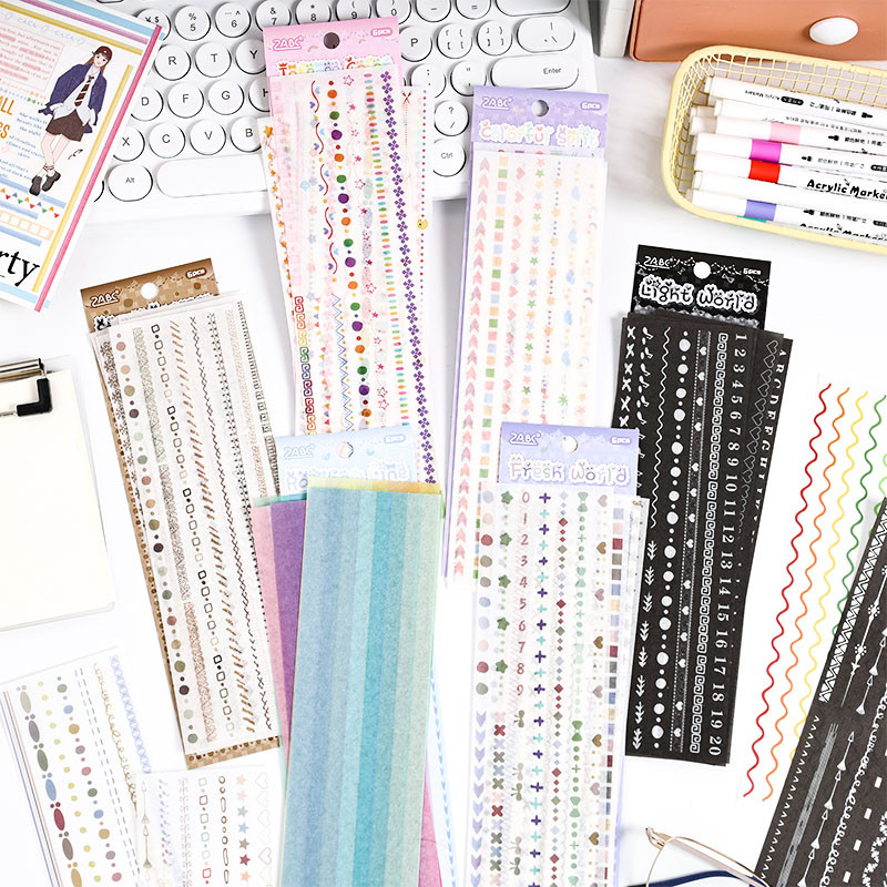 6 แผ่น Creative Boundary Stripes Series สติกเกอร์สมุดภาพวารสารตกแต่ง DIY วัสดุขอบสติกเกอร์