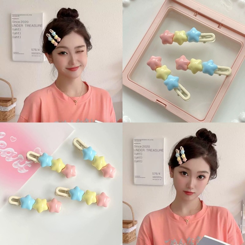 น่ารักครีมหวาน Tricolor ดาวห้าแฉก Duckbill คลิปสาวหัวใจคลิปด้านข้างคลิป Bangs Star Hairpin หญิง ราคา ถูกที่สุด ดีลบีเคเค