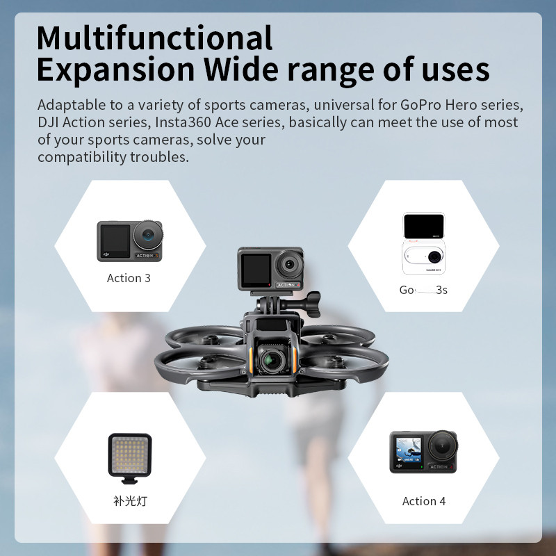 เข้ากันได้กับขายึดขยายบน DJI Avata 2 เป็นกล้องแอคชั่นแคมเมรา/เมาท์ซีรีส์ GoPro/Insta360