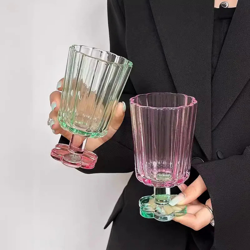 1pc 250ml Glass Cups Milk Tea Mug Colorful Flower Wine Glasses Home Bar Drinkware Summer Holiday Gif