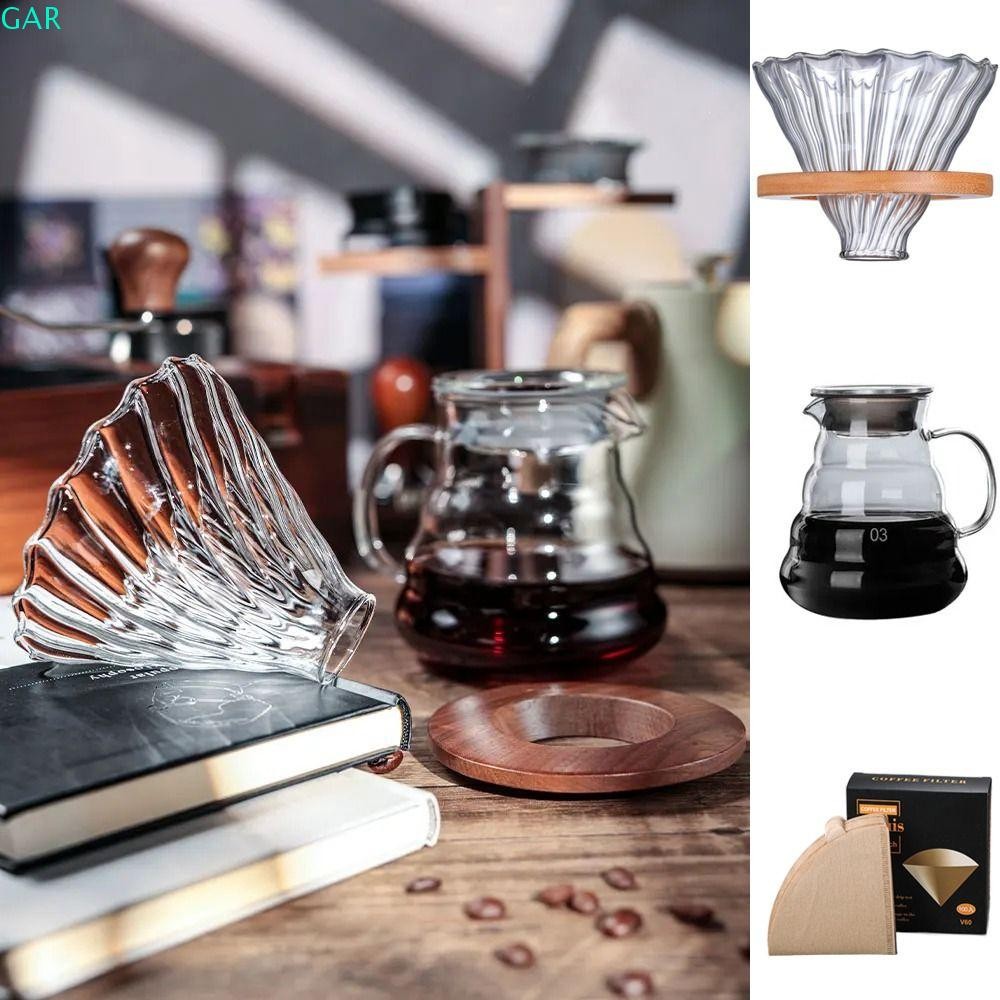 Gar Pour Over เครื่องชงกาแฟ, ด้ามจับวอลนัทกรองแก้วกาแฟ Dripper, ทนความร้อนโปร่งใสนํากลับมาใช้ใหม่ Cl