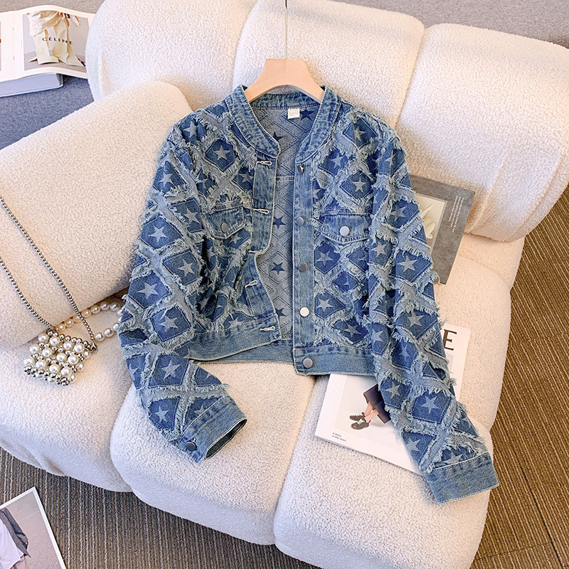 Denim Coat Jacket European Goods2023Top Loose Women's Small Versatile Fashion New Short Spring and Autumn Heavy Industry