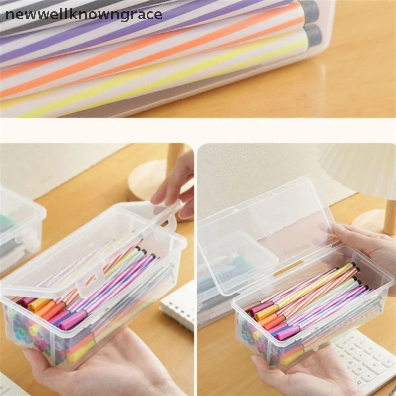 Nwt 1PC ความจุขนาดใหญ่กล่องดินสอกล่อง PP วัสดุโปร่งใสกล่องดินสอ Stackable อุปกรณ์สํานักงานจัดเก็บกล่อง GR