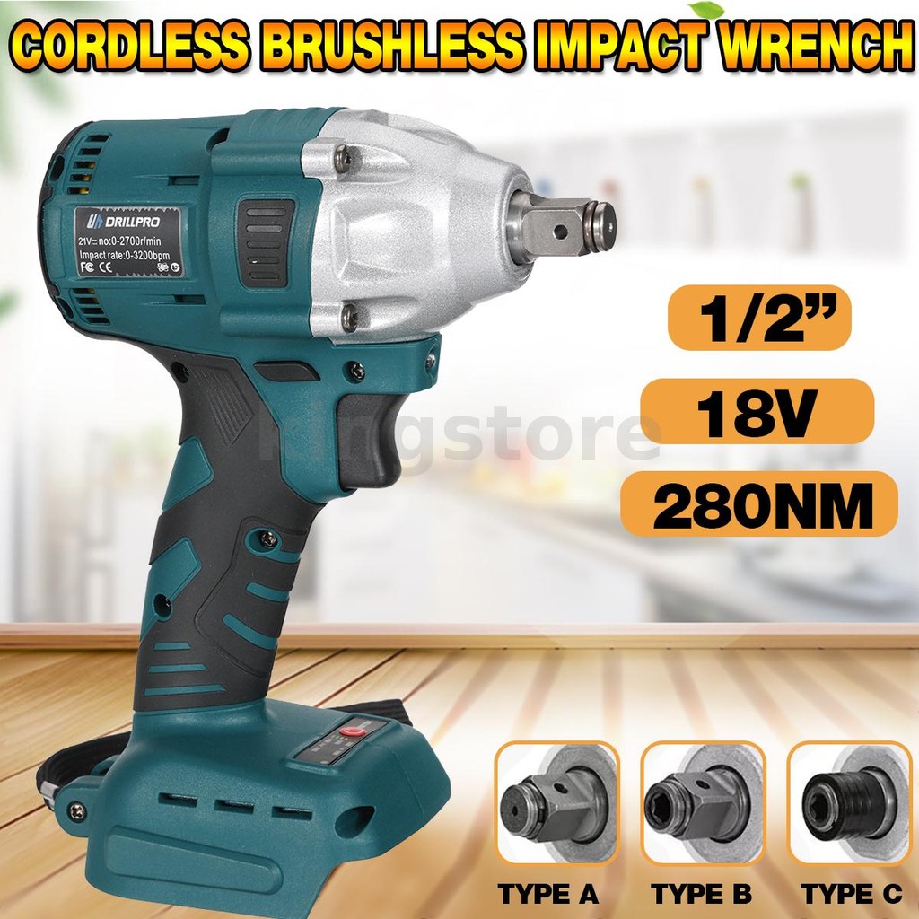 Brushless 1/2 นิ้วไดรฟ์ประแจไฟฟ้า 280N แรงบิด 0-2700RPM ความเร็วไร้สายน้ําหนักเบาออกแบบประสิทธิภาพสูงเครื่องมือ Fit สําหรับ Makita 18V แบตเตอรี่