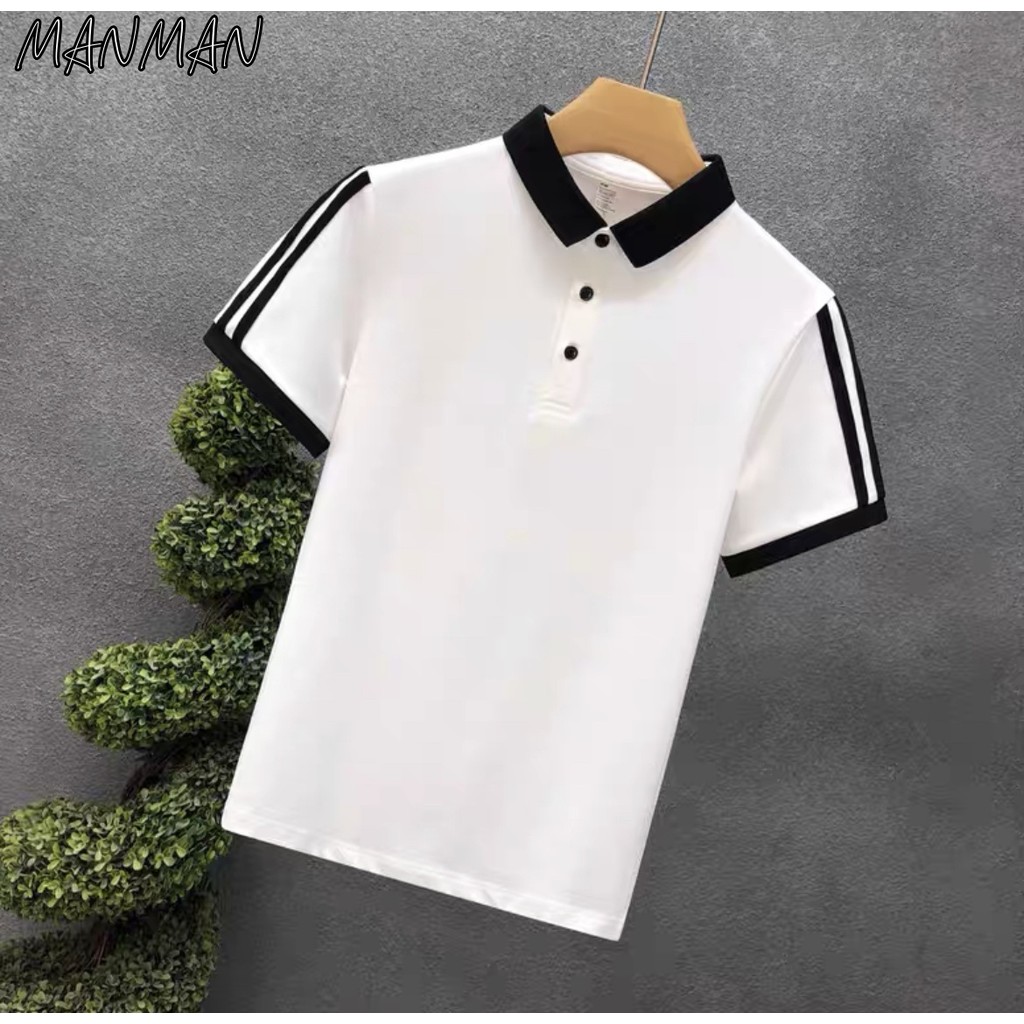MANMAN เสื้อโปโลผู้ชาย มีลายทาง เสื้อคอปก ลำลอง แขนสั้นแบบบาง แมทช์ลุคง่าย ราคา ถูกที่สุด ดีลบีเคเค แกลเลอรีภาพที่ 3