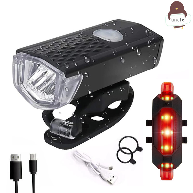 [UN] จักรยานจักรยานแสง USB LED ชาร์จชุด MTB จักรยานเสือหมอบด้านหน้าด้านหลังไฟหน้าไฟฉายขี่จักรยานอุปกรณ์เสริม TH