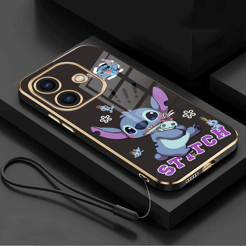 Oppo A3x A3 Feared Stitch Casing Soft Phone Case Monster Cartoon Square Edges Plating Cover