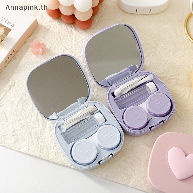 Annapink.th กล่องคอนแทคเลนส์ Macaron สี Square Love กระจกแบบพกพา Companion กล่องเดินทาง พกพาสะดวก ภาชนะเก็บ EN