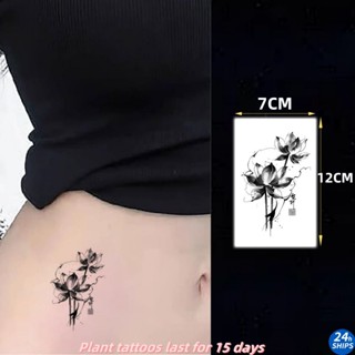 หมึกลายดอกบัวสักสาวเซ็กซี่เอวพืชสักสติกเกอร์รอยสักกันน้ํายาว…