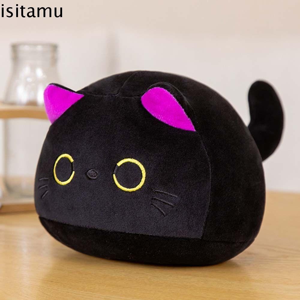 Isitaft สีดําแมวของเล่นตุ๊กตาเบาะน่ารักตุ๊กตาหมอนสัตว์ Plush ตกแต่งบ้าน Fuzzy สัตว์สัตว์เลี้ยง Peluche แมวสีดําตุ๊กตาของเล่น