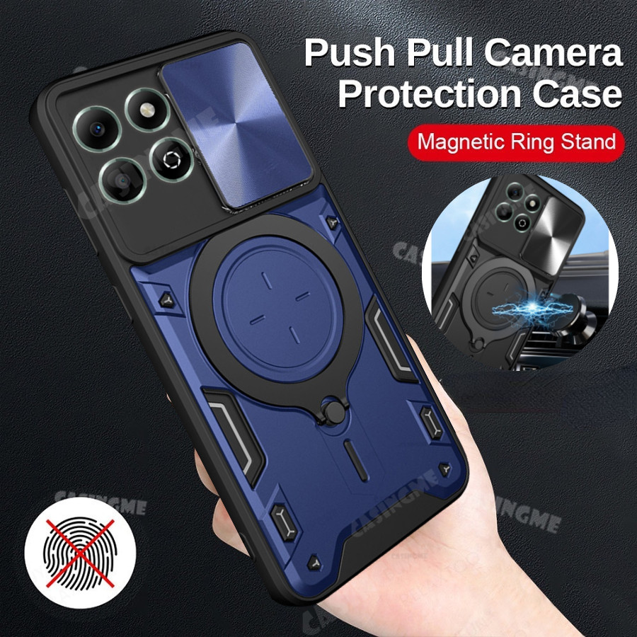 Honor X6b 2024 เกราะกันกระแทก Push ดึงกล้องปกป้องปลอกสําหรับ Honor X6b X 6b X6 b HonorX6b bX6 4G 5G 2024 กรณีรถแม่เหล็กแหวนเปลือกปกหลังเคสโทรศัพท์