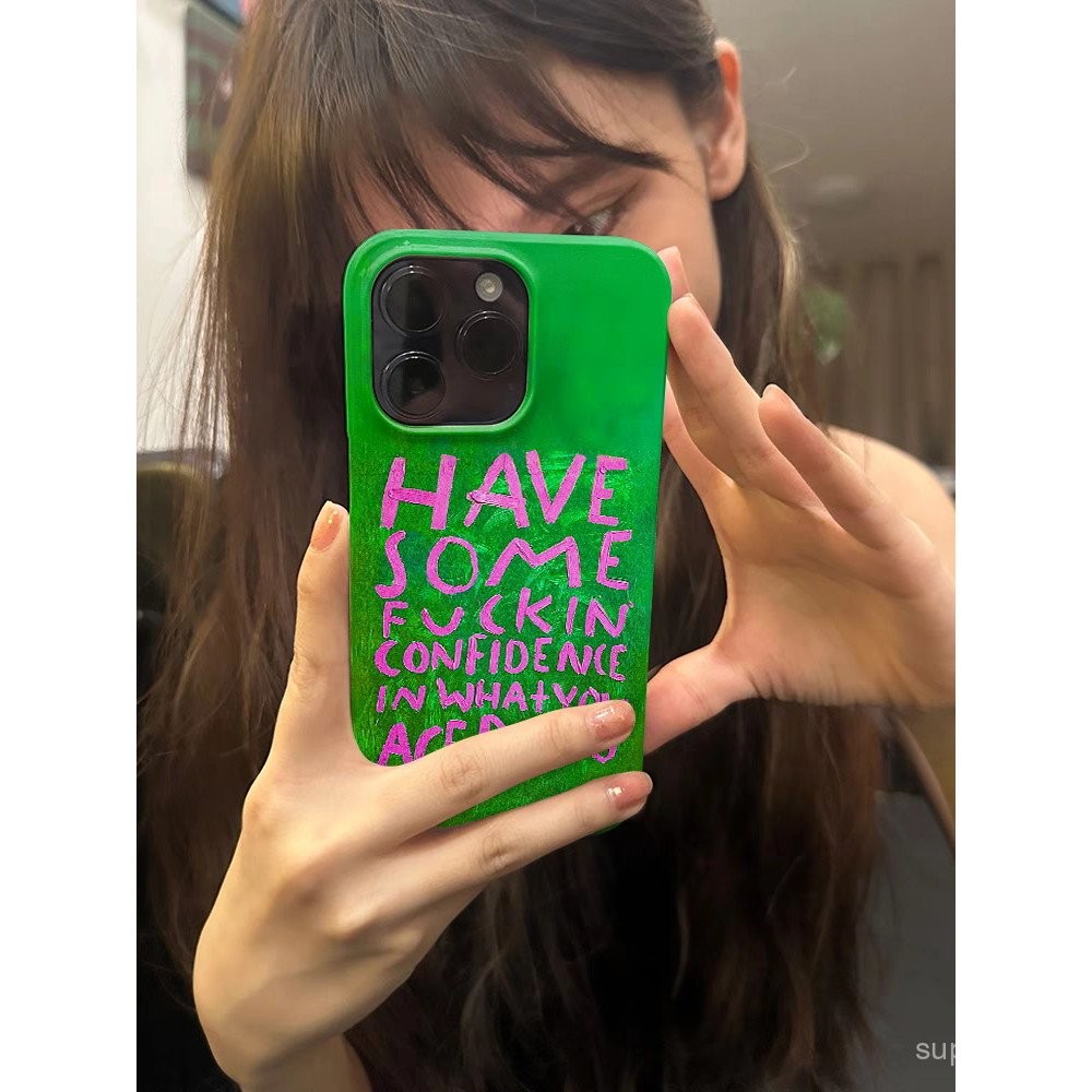 ป้ายชื่อตัวอักษรภาษาอังกฤษสีเขียวเข้มเคสโทรศัพท์ไอโฟนเข้ากันได้กับ iPhone 14PROMAX 14 13 12 PRO MAX 11PROMAX 15 Pomax 7plus xsmax XR X 13Pro เคสโทรศัพท์แบบแข็ง