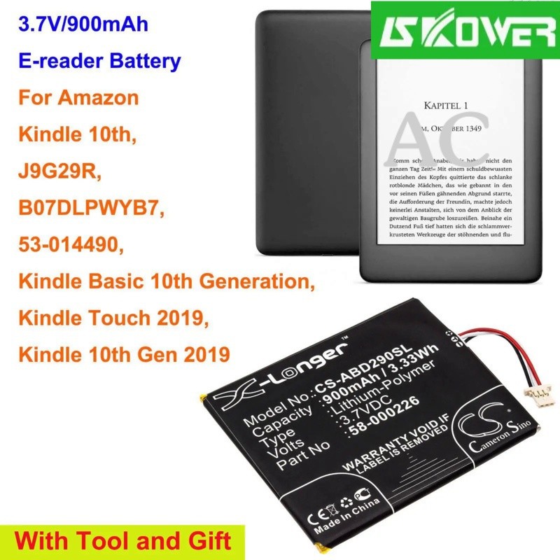 ✿AC Cameron Sino 900mAh E-reader Battery 58-000226 for Amazo n Kindle 10th,J9G29R,53-014490,Kindle T