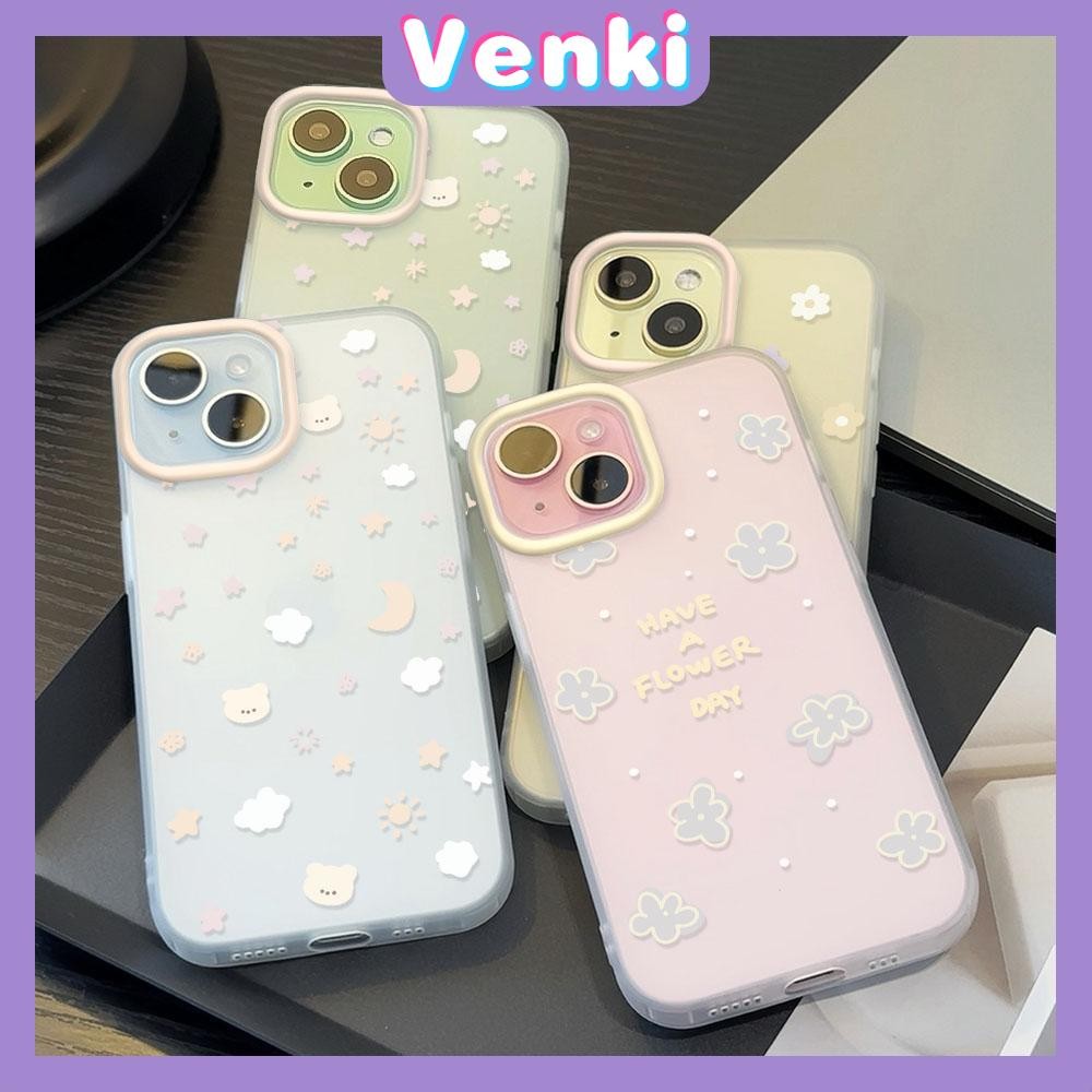 Venki - เคสใส iPhone16 11 Pro Max iPhone เคส TPU นิ่มป้องกันรอยนิ้วมือแบบด้าน การ์ตูนน่ารักดอกไม้และหมี Compatible With iPhone15 14 13 12 Pro max XS XR 7 8 Plus