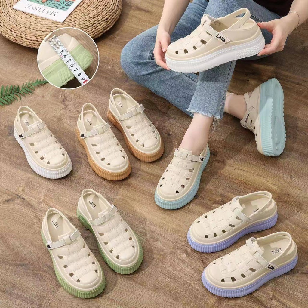 Nice 2 feet u พร้อมส่งทันที ใหม่ล่าสุด 236 รองเท้ารัดส้นเกาหลี พื้นสีพาสเทล สูง 5 ซม รองเ้ทาแฟชั่น