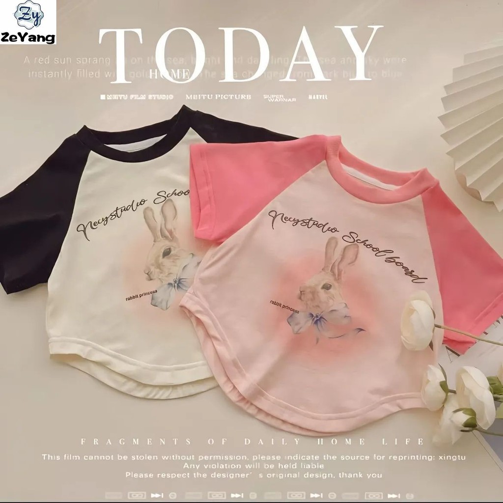 [ZY] 90-140 พร้อมสต็อกเด็กลําลองแขนสั้นเสื้อยืดการ์ตูน Raglan แขนสั้นเด็กทารกแฟชั่น Bottoming เสื้อ All-Match Top แฟชั่นอินเทรนด์สั้น T เกาหลี