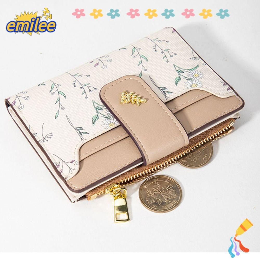 Emilee กระเป๋าสตางค์ใบสั้น, กระเป๋าใส่เหรียญหลายใบแบบบาง, INS Hasp ซิปดอกไม้ขนาดเล็กกระเป๋าผู้หญิง