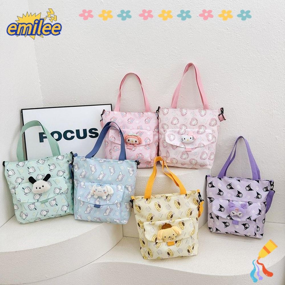 SANRIO เอมิลี กระเป๋าถือนักเรียน,กระเป๋าสะพายลายการ์ตูน ซานริโอ ความจุขนาดใหญ่,กระเป๋า ผู้สื่อสาร คุโรมิ มายเมโลดี้เวอร์ชั่นเกา