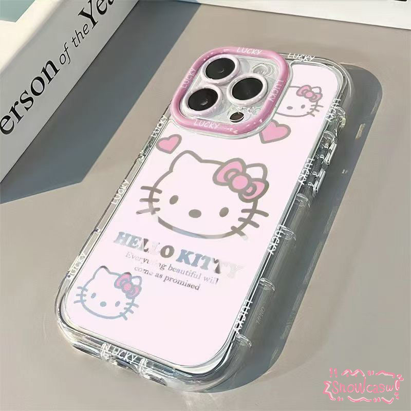 ลายการ์ตูน Hellokitty สุดน่ารักและเรียบง่า กระจกแต่งหน้ เคสIPhone 11 13 14 15 12 Pro Max X XS XR Max 8 15 7 Plus SE 2020