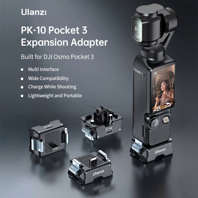 Ulanzi PK-10 Pocket 3 อะแดปเตอร์ขยายสําหรับ DJI Osmo Pocket 3 พร้อม 1/4 "สกรู Arca-Swiss 2-Prong Action Mount รองรับการชาร์จ