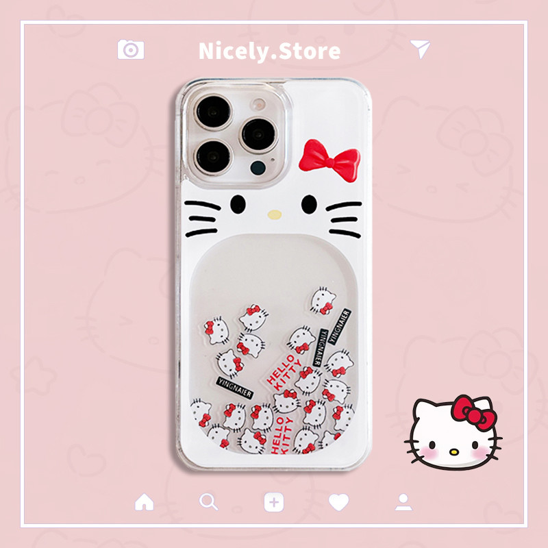 Kawaii Hello Kitty Quicksandเคสโทรศัพท์สําหรับiPhone 16 15 14 13 12 Pro Max 11 12PromaxอะคริลิคBig Hole Drop Resistance Hardปลอกมือถือ