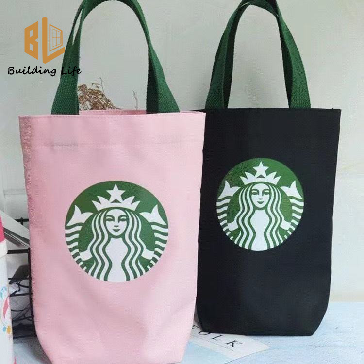 สตาร์บัคส์ถ้วยกระเป๋าที่มีสายรัดผ้าใบกระเป๋ากระเป๋าถือแบบพกพาฝาครอบป้องกันกระติกน้ําร้อนถ้วยปก